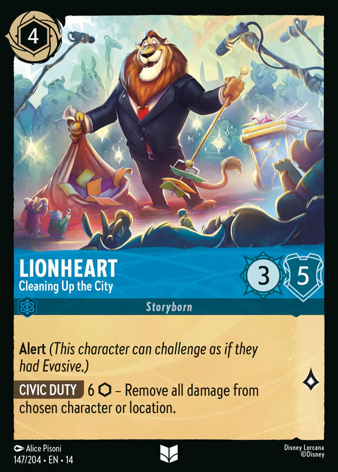 English Disney Lorcana Hyperia City card 147/204 — Lionheart - Cleaning Up the City - Foil 147/204