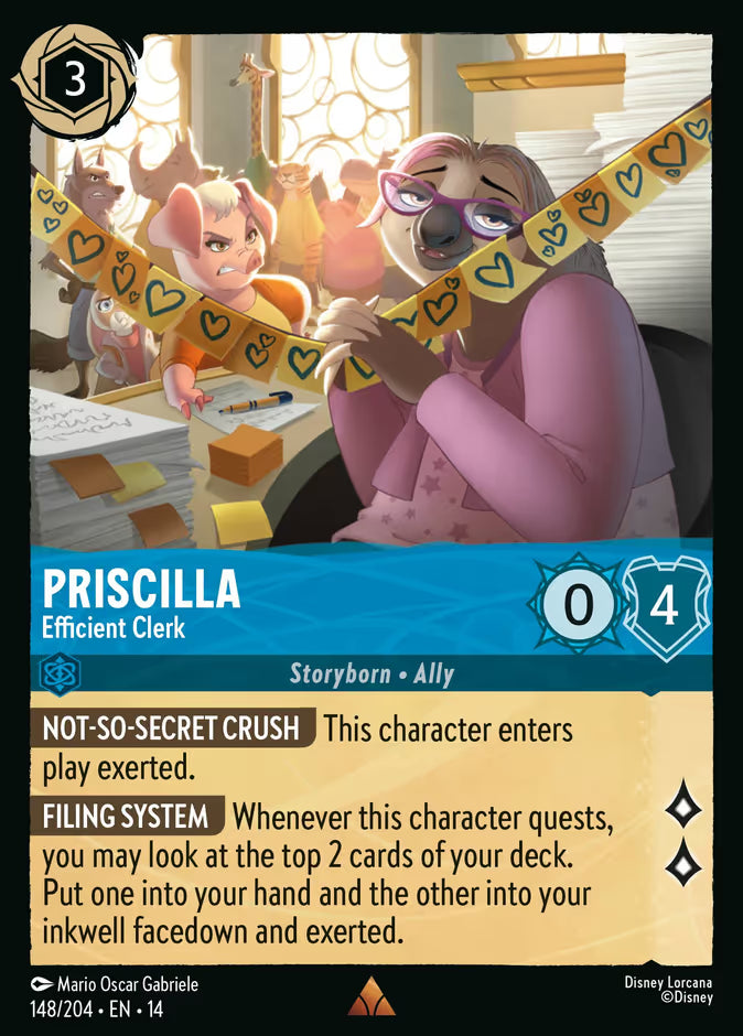 English Disney Lorcana Hyperia City card 148/204 — Priscilla - Efficient Clerk - Foil 148/204