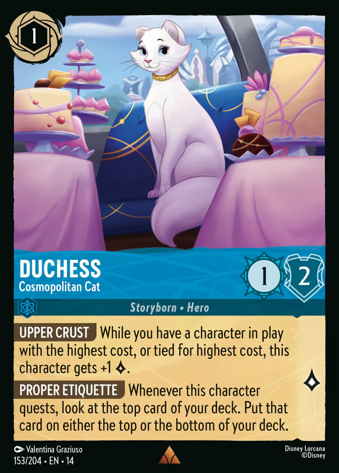 English Disney Lorcana Hyperia City card 153/204 — Duchess - Cosmopolitan Cat - Foil 153/204