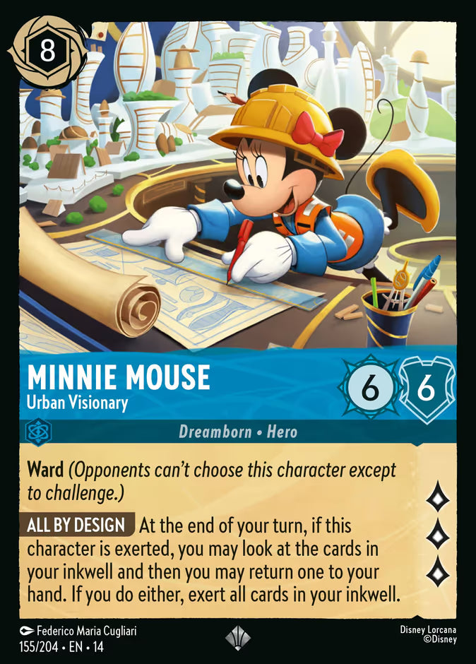 English Disney Lorcana Hyperia City card 155/204 — Minnie Mouse - Urban Visionary - Non-Foil 155/204