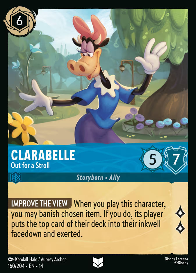 English Disney Lorcana Hyperia City card 160/204 — Clarabelle - Out for a Stroll - Foil 160/204