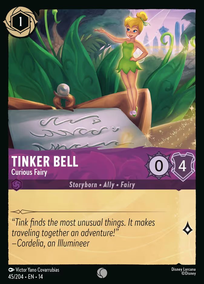 English Disney Lorcana Hyperia City card 45/204 — Tinker Bell - Curious Fairy - Non-Foil 45/204