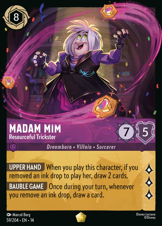 English Disney Lorcana Hyperia City card 59/204 — Madam Mim - Resourceful Trickster - Foil 59/204