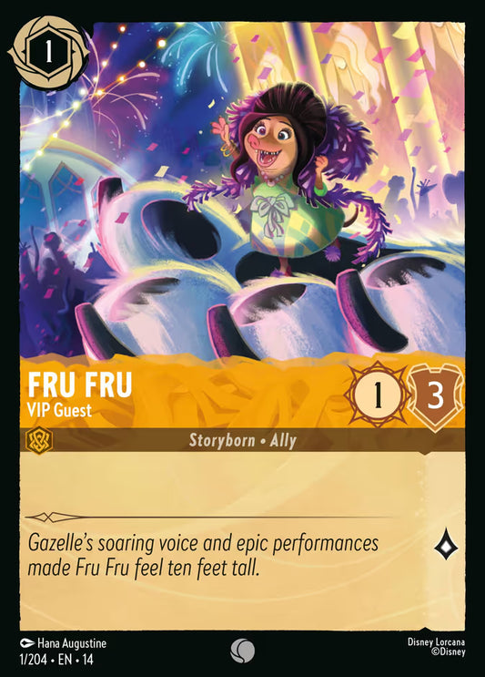 English Disney Lorcana Hyperia City card 1/204 — Fru Fru - VIP Guest - Non-Foil 1/204
