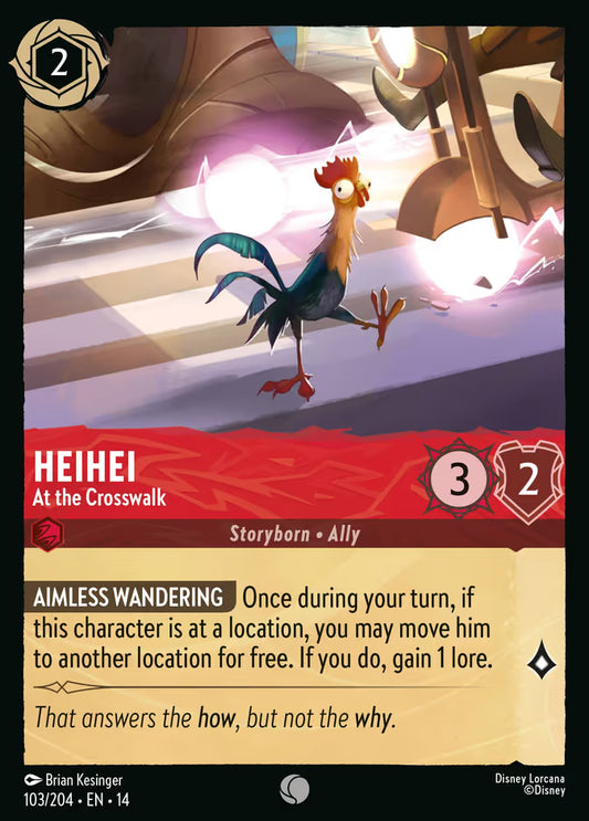 English Disney Lorcana Hyperia City card 103/204 — Heihei - At the Crosswalk - Foil 103/204