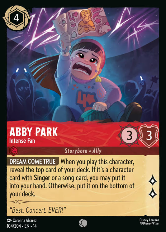 English Disney Lorcana Hyperia City card 104/204 — Abby Park - Intense Fan - Foil 104/204
