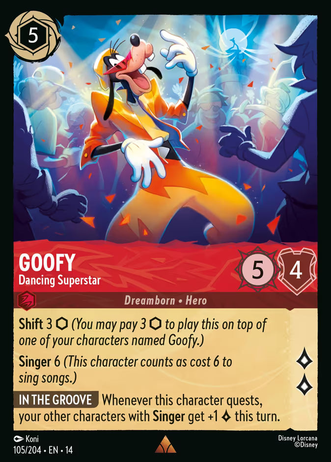 English Disney Lorcana Hyperia City card 105/204 — Goofy - Dancing Superstar - Non-Foil 105/204