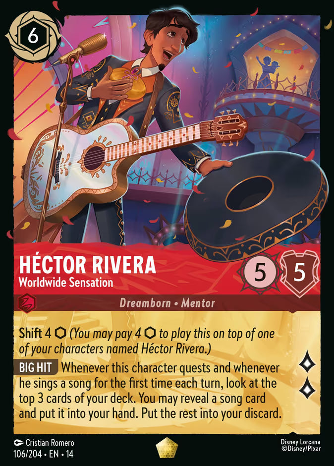 English Disney Lorcana Hyperia City card 106/204 — Héctor Rivera - Worldwide Sensation - Non-Foil 106/204