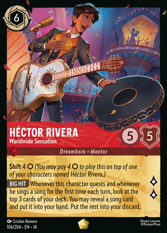English Disney Lorcana Hyperia City card 106/204 — Héctor Rivera - Worldwide Sensation - Non-Foil 106/204