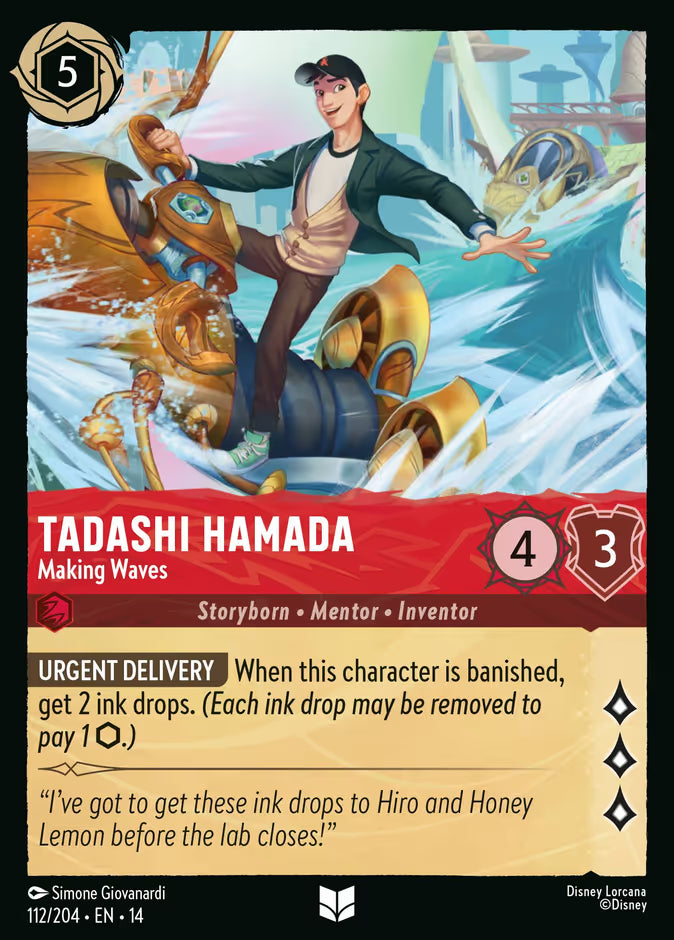 English Disney Lorcana Hyperia City card 112/204 — Tadashi Hamada - Making Waves - Non-Foil 112/204