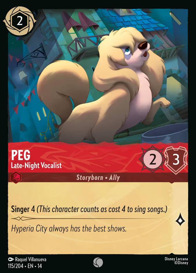 English Disney Lorcana Hyperia City card 115/204 — Peg - Late-Night Vocalist - Foil 115/204