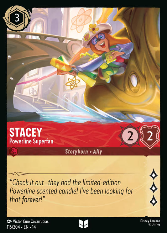 English Disney Lorcana Hyperia City card 116/204 — Stacey - Powerline Superfan - Foil 116/204