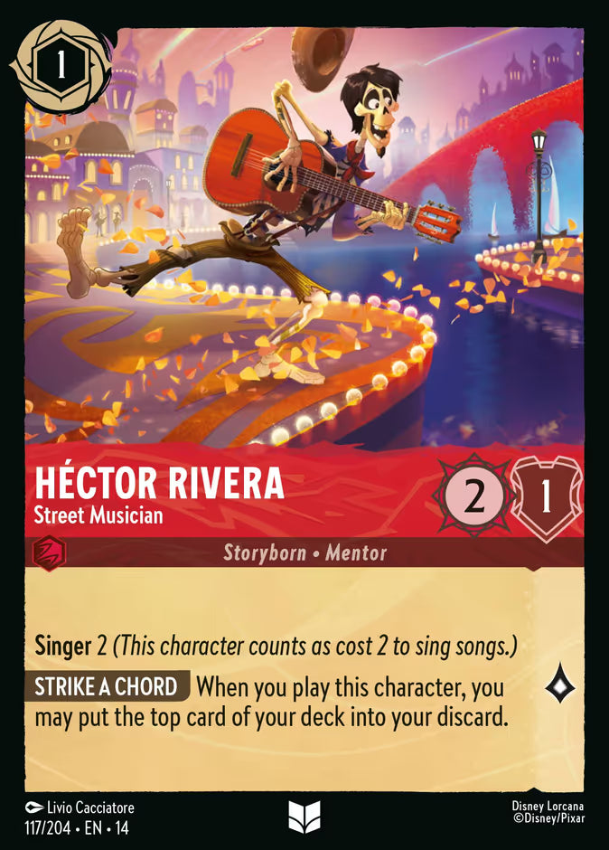 English Disney Lorcana Hyperia City card 117/204 — Héctor Rivera - Street Musician - Non-Foil 117/204