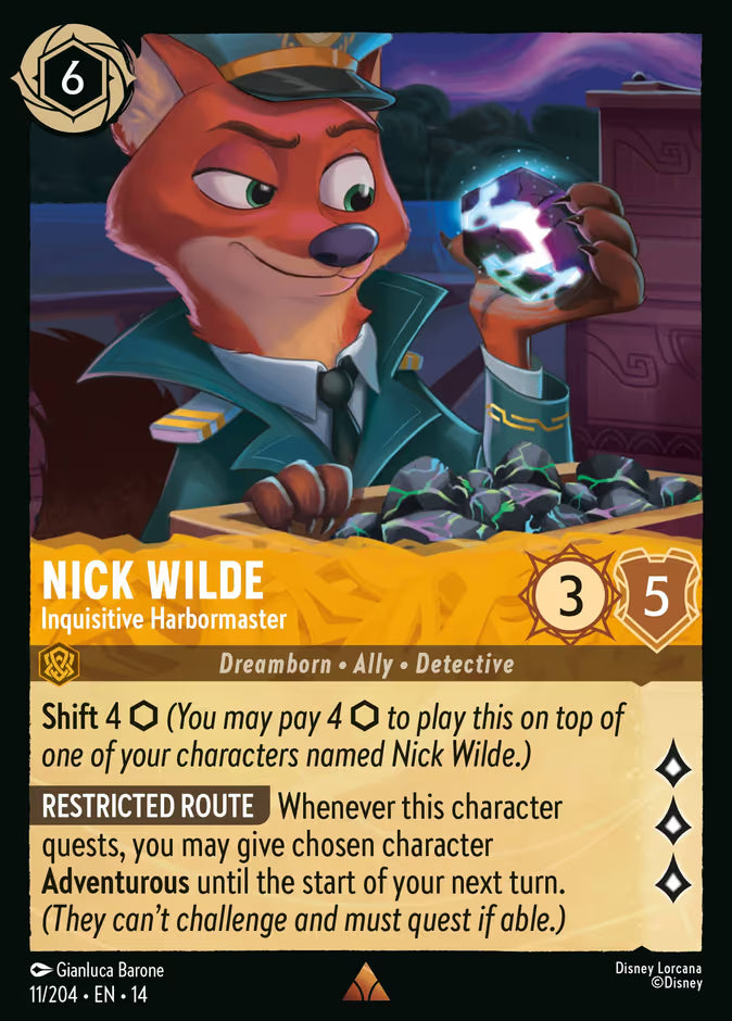 English Disney Lorcana Hyperia City card 11/204 — Nick Wilde - Inquisitive Harbormaster - Foil 11/204