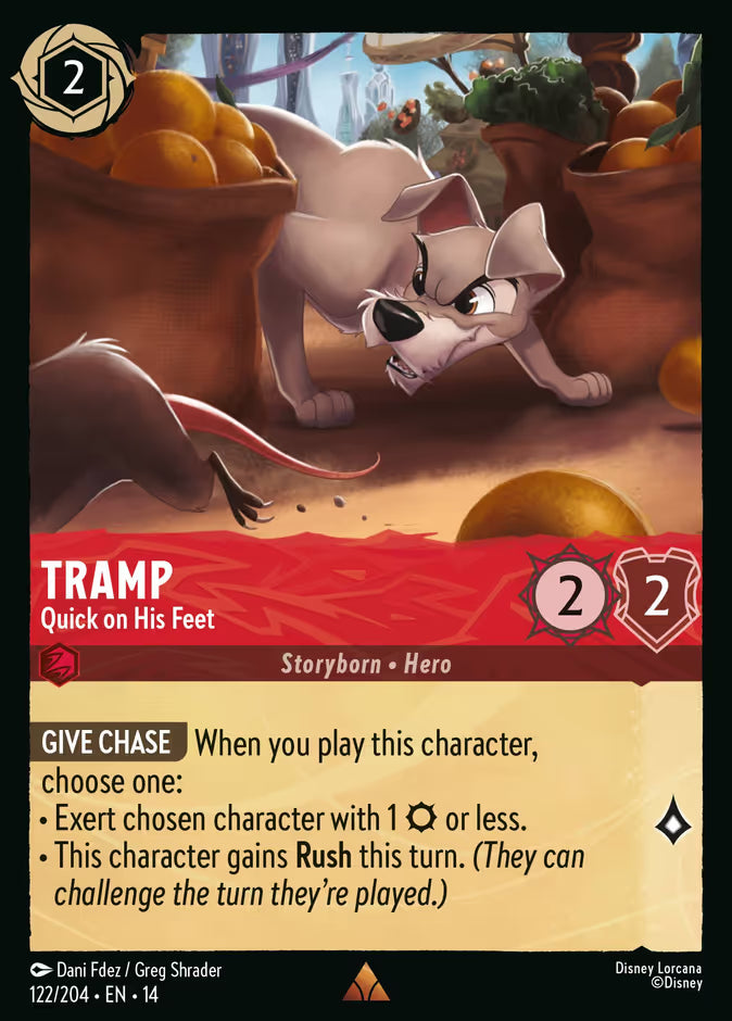 English Disney Lorcana Hyperia City card 122/204 — Tramp - Quick on His Feet - Non-Foil 122/204