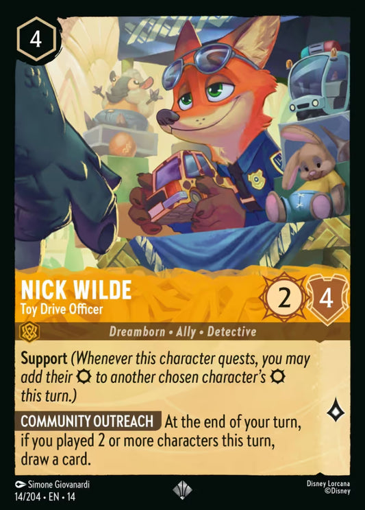 English Disney Lorcana Hyperia City card 14/204 — Nick Wilde - Toy Drive Officer - Non-Foil 14/204