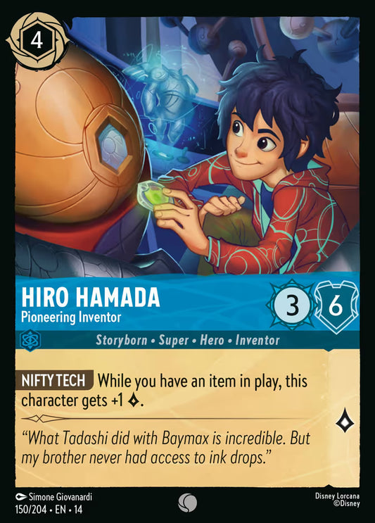 English Disney Lorcana Hyperia City card 150/204 — Hiro Hamada - Pioneering Inventor - Foil 150/204