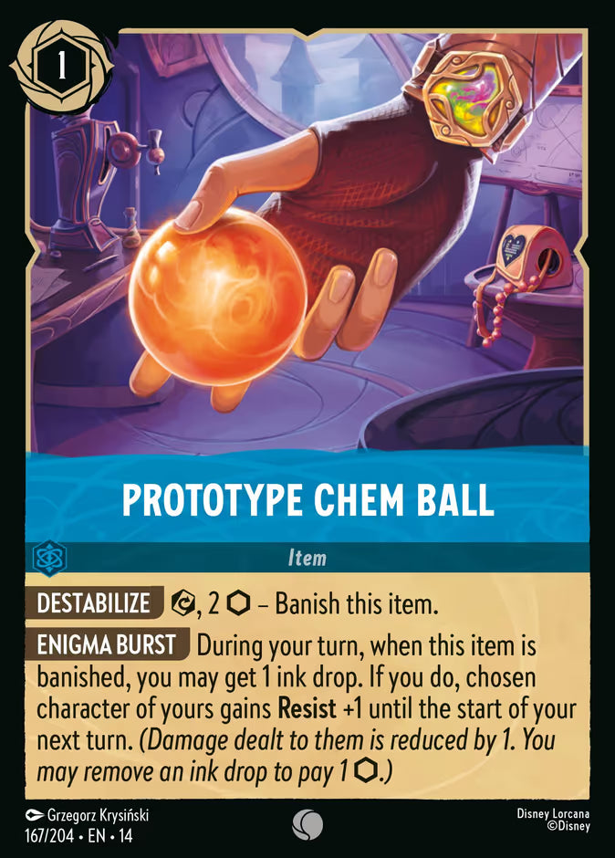 English Disney Lorcana Hyperia City card 167/204 — Prototype Chem Ball - Non-Foil 167/204