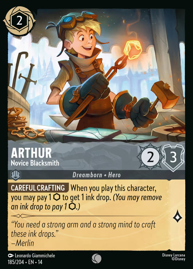 English Disney Lorcana Hyperia City card 185/204 — Arthur - Novice Blacksmith - Non-Foil 185/204