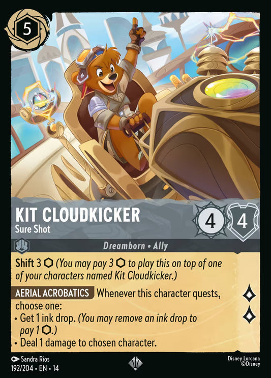 English Disney Lorcana Hyperia City card 192/204 — Kit Cloudkicker - Sure Shot - Foil 192/204