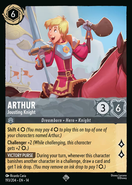 English Disney Lorcana Hyperia City card 193/204 — Arthur - Jousting Knight - Non-Foil 193/204