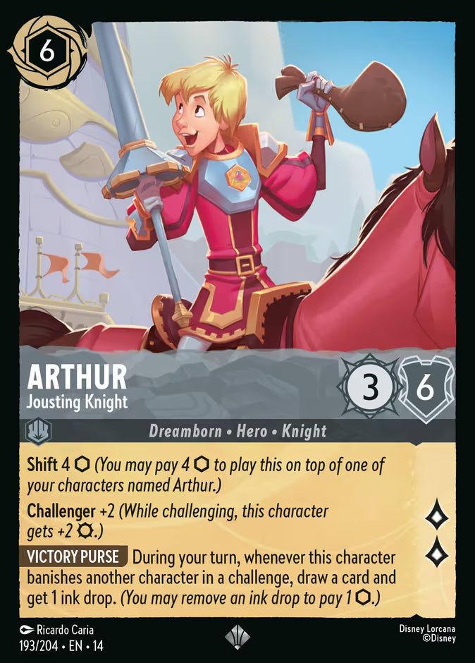 English Disney Lorcana Hyperia City card 193/204 — Arthur - Jousting Knight - Foil 193/204