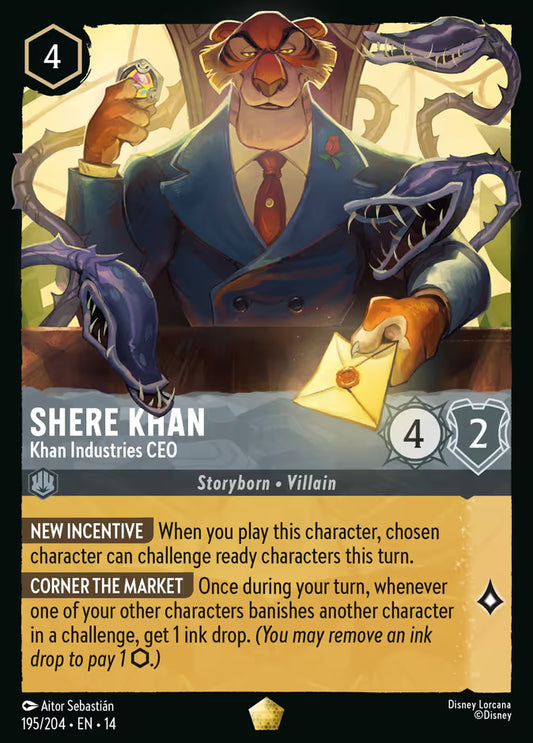 English Disney Lorcana Hyperia City card 195/204 — Shere Khan - Khan Industries CEO - Non-Foil 195/204