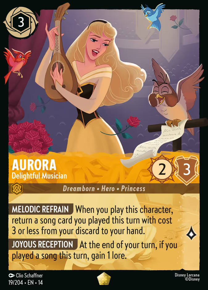 English Disney Lorcana Hyperia City card 19/204 — Aurora - Delightful Musician - Foil 19/204