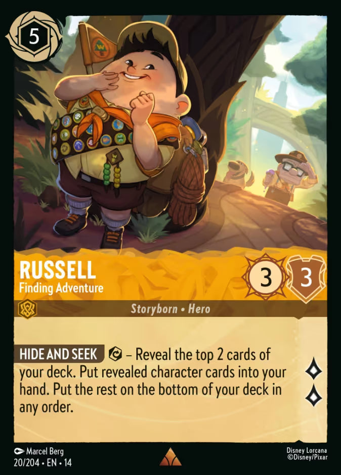 English Disney Lorcana Hyperia City card 20/204 — Russell - Finding Adventure - Non-Foil 20/204