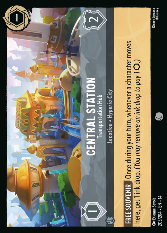 English Disney Lorcana Hyperia City card 203/204 — Central Station - Transportation Hub - Foil 203/204