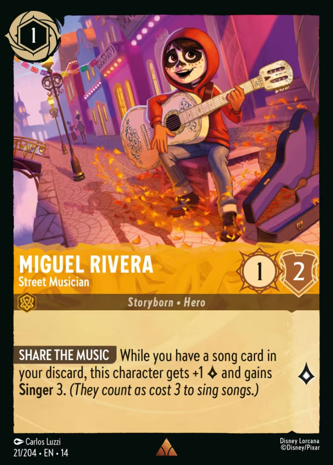 English Disney Lorcana Hyperia City card 21/204 — Miguel Rivera - Street Musician - Non-Foil 21/204