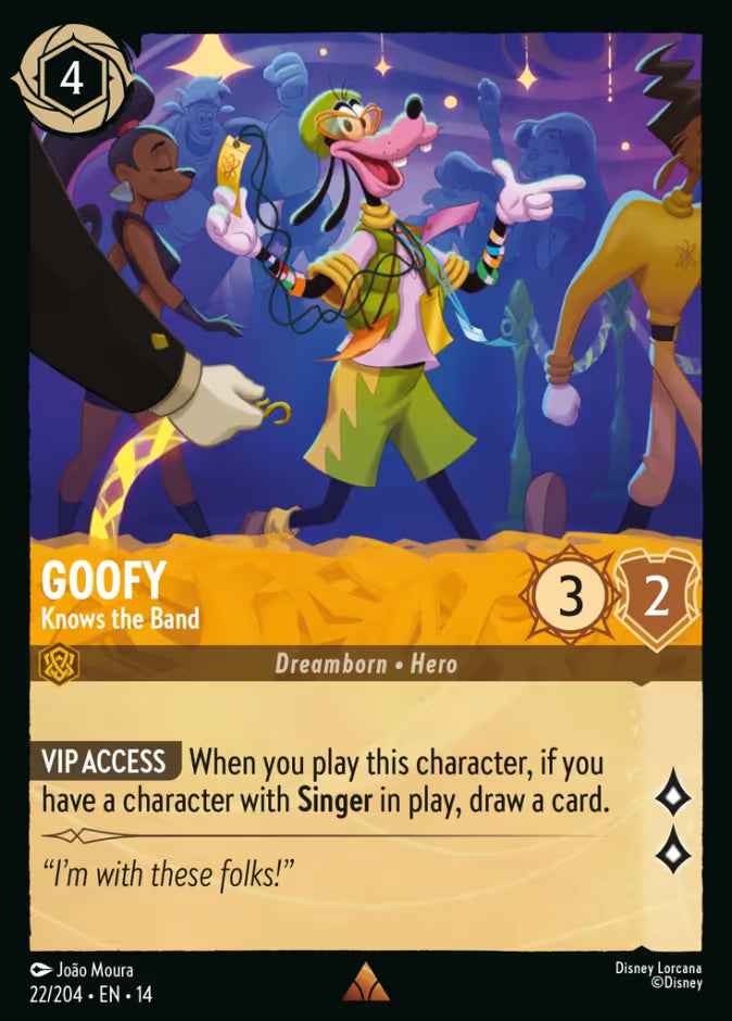 English Disney Lorcana Hyperia City card 22/204 — Goofy - Knows the Band - Non-Foil 22/204