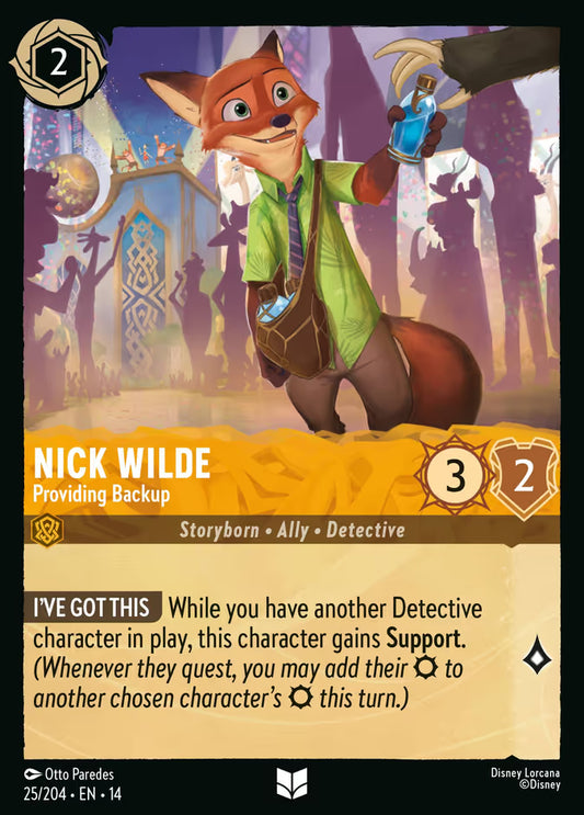 English Disney Lorcana Hyperia City card 25/204 — Nick Wilde - Providing Backup - Foil 25/204