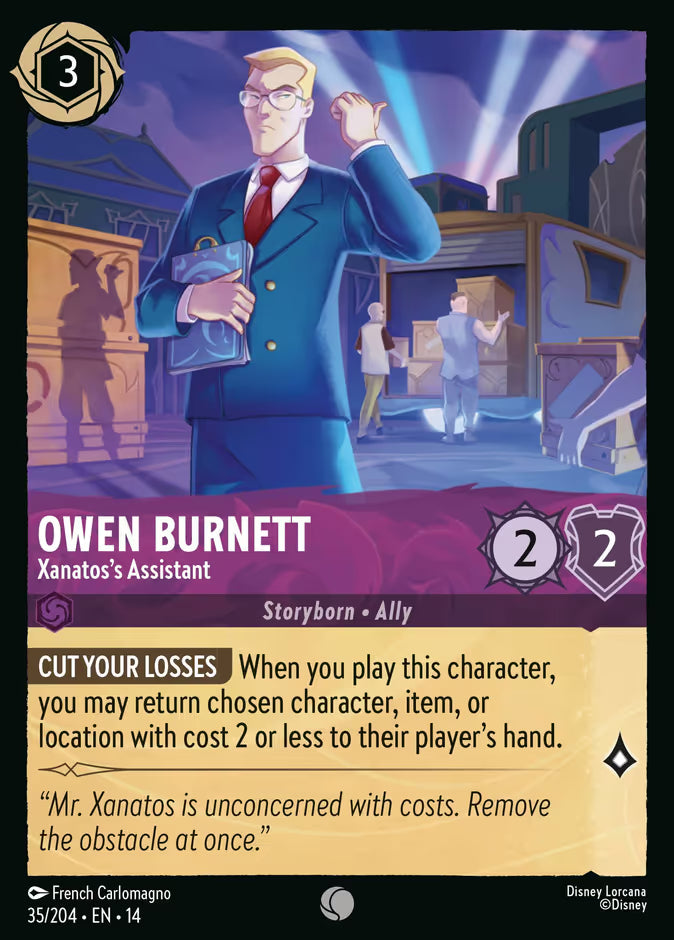 English Disney Lorcana Hyperia City card 35/204 — Owen Burnett - Xanatos's Assistant - Foil 35/204