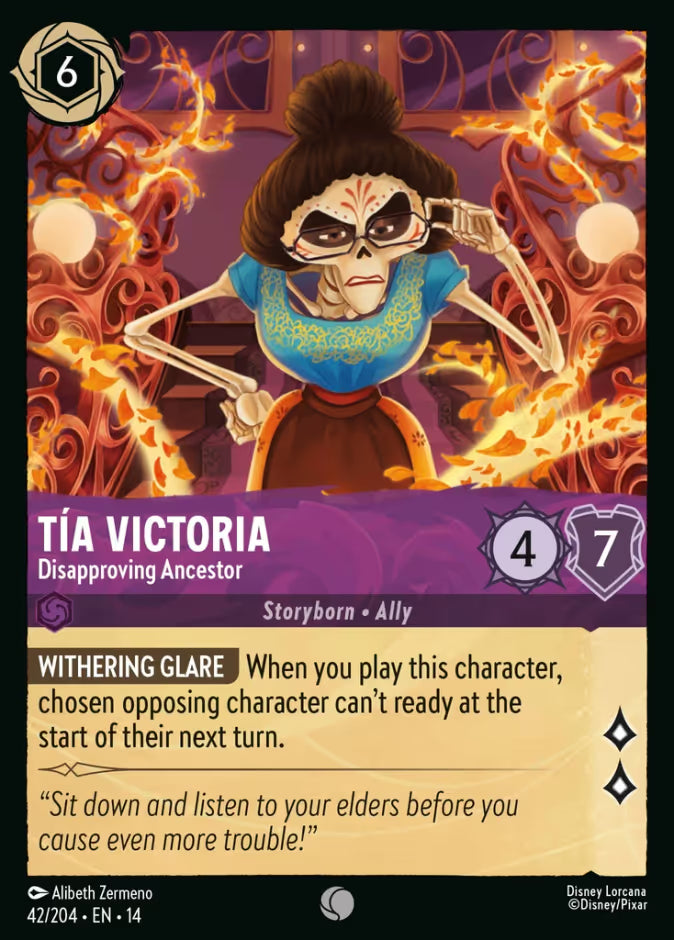 English Disney Lorcana Hyperia City card 42/204 — Tia Victoria - Disapproving Ancestor - Foil 42/204