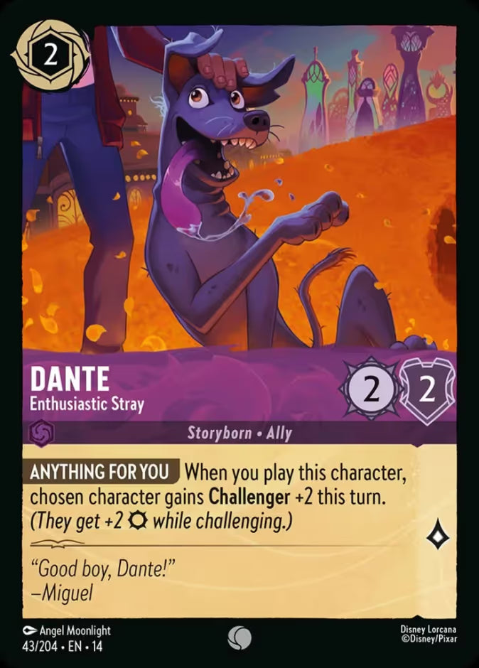 English Disney Lorcana Hyperia City card 43/204 — Dante - Enthusiastic Stray - Foil 43/204