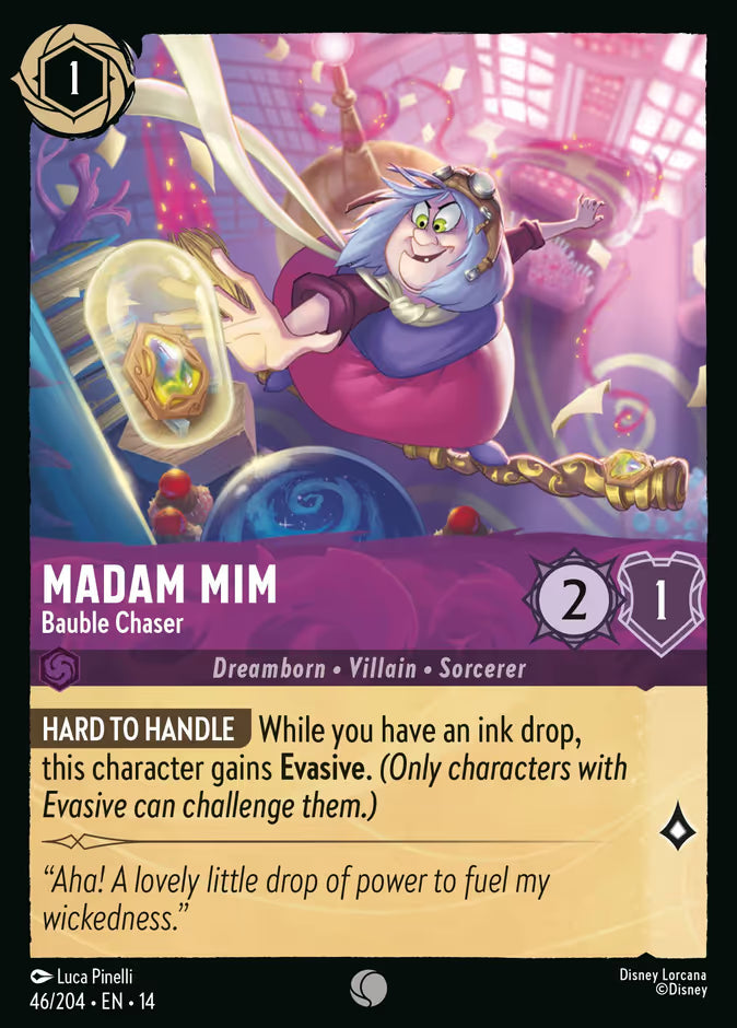 English Disney Lorcana Hyperia City card 46/204 — Madam Mim - Bauble Chaser - Foil 46/204