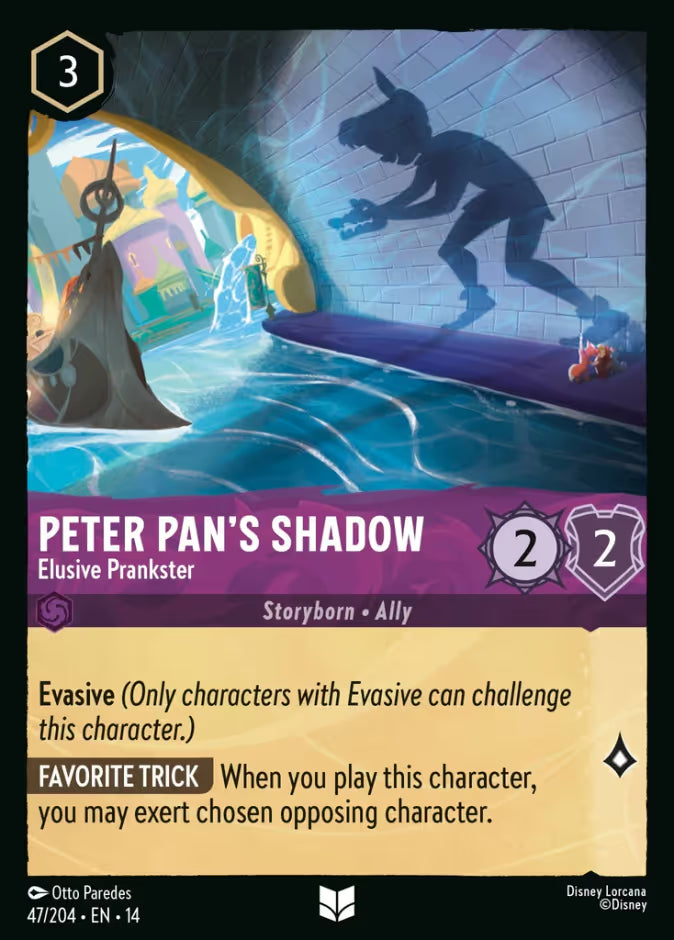 English Disney Lorcana Hyperia City card 47/204 — Peter Pan's Shadow - Elusive Prankster - Foil 47/204