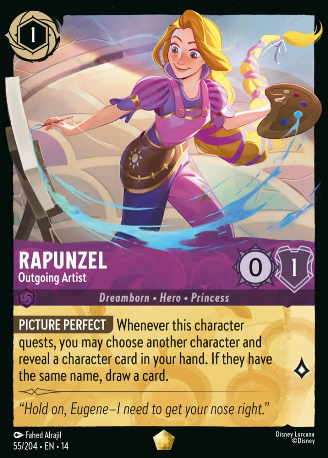 English Disney Lorcana Hyperia City card 55/204 — Rapunzel - Outgoing Artist - Foil 55/204