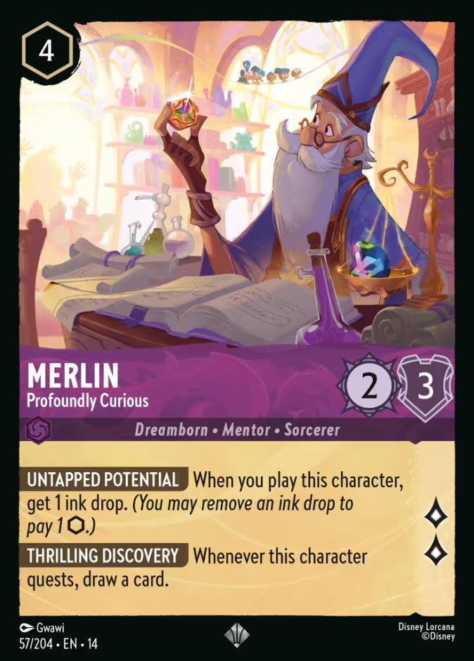 English Disney Lorcana Hyperia City card 57/204 — Merlin - Profoundly Curious - Foil 57/204
