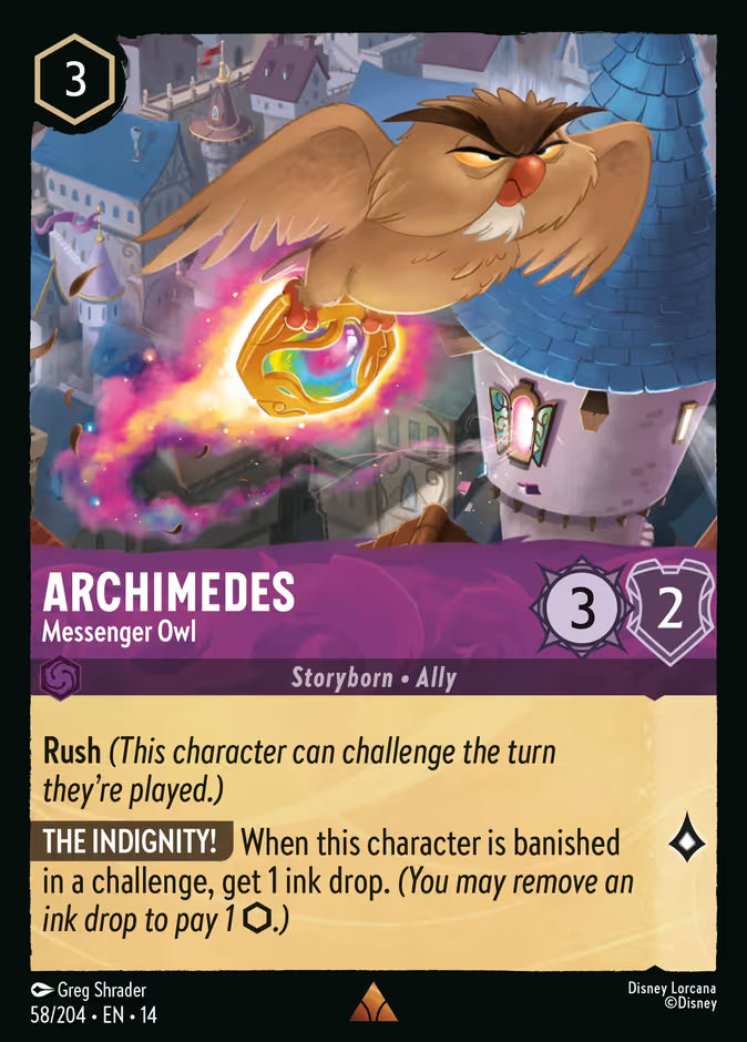 English Disney Lorcana Hyperia City card 58/204 — Archimedes - Messenger Owl - Non-Foil 58/204