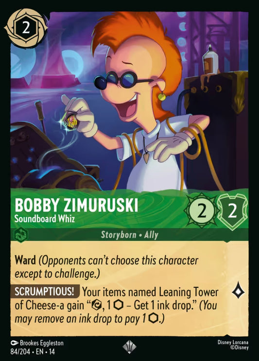 English Disney Lorcana Hyperia City card 84/204 — Bobby Zimuruski - Soundboard Whiz - Non-Foil 84/204