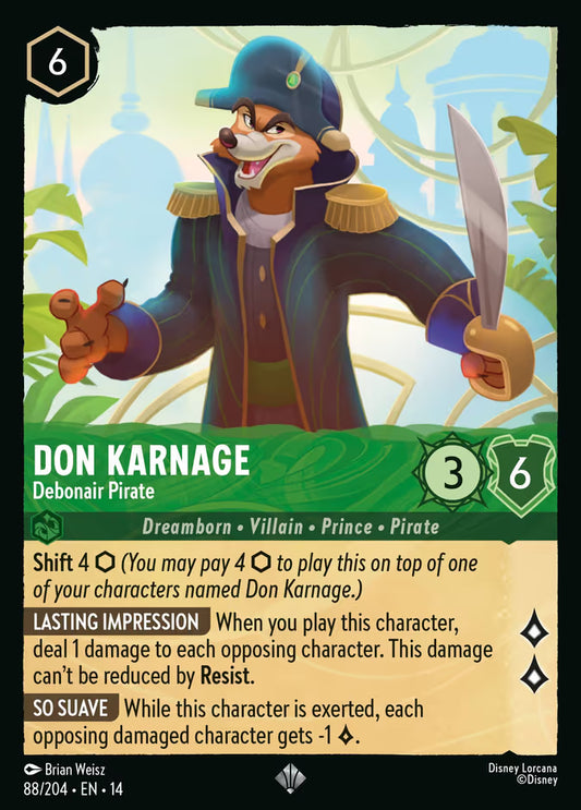 English Disney Lorcana Hyperia City card 88/204 — Don Karnage - Debonair Pirate - Foil 88/204