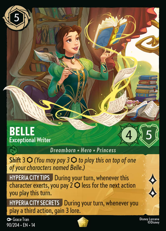 English Disney Lorcana Hyperia City card 90/204 — Belle - Exceptional Writer - Foil 90/204
