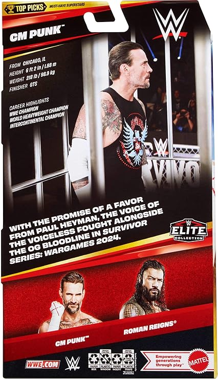 WWE Elite Collection CM Punk with Swappable Hands & Ring Gear, JHV13